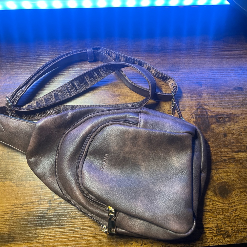TELENA Brown Faux Leather Sling Bag Crossbody Chest Backpack